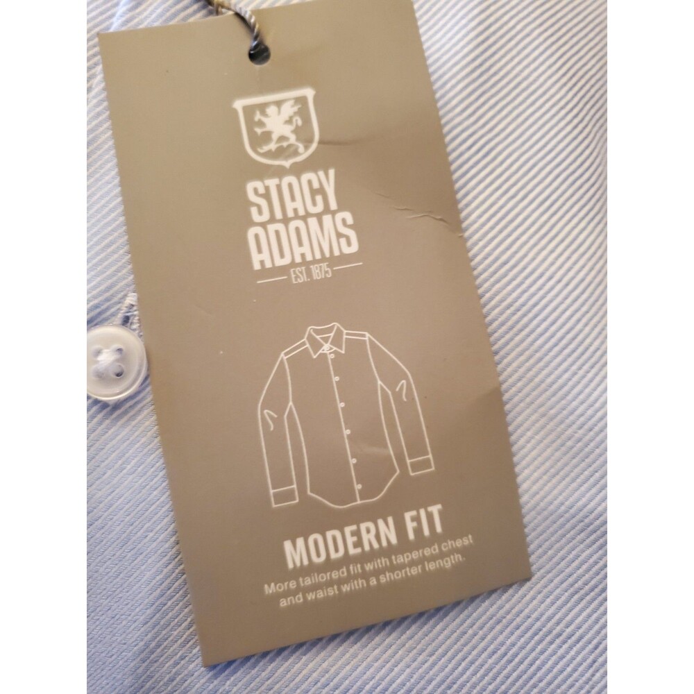 NWT Stacy Adams Modern Fit Dress Shirt Blue 15.5 32/33 M Cotton Button Down Mens - Picture 2 of 11